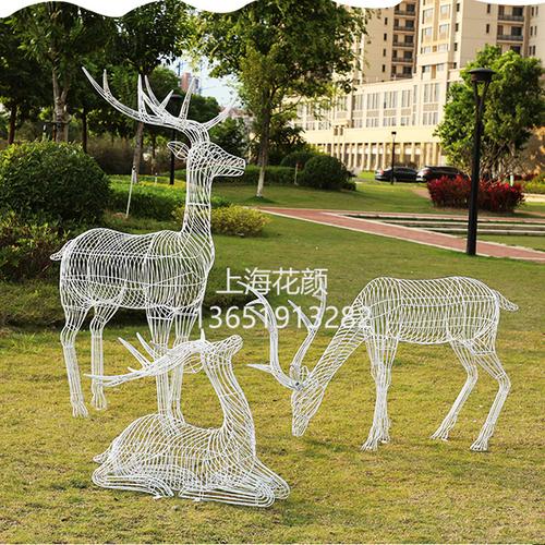 不锈钢雕塑金属丝镂空户外铁艺抽象梅花鹿摆件景观园林动物装饰品